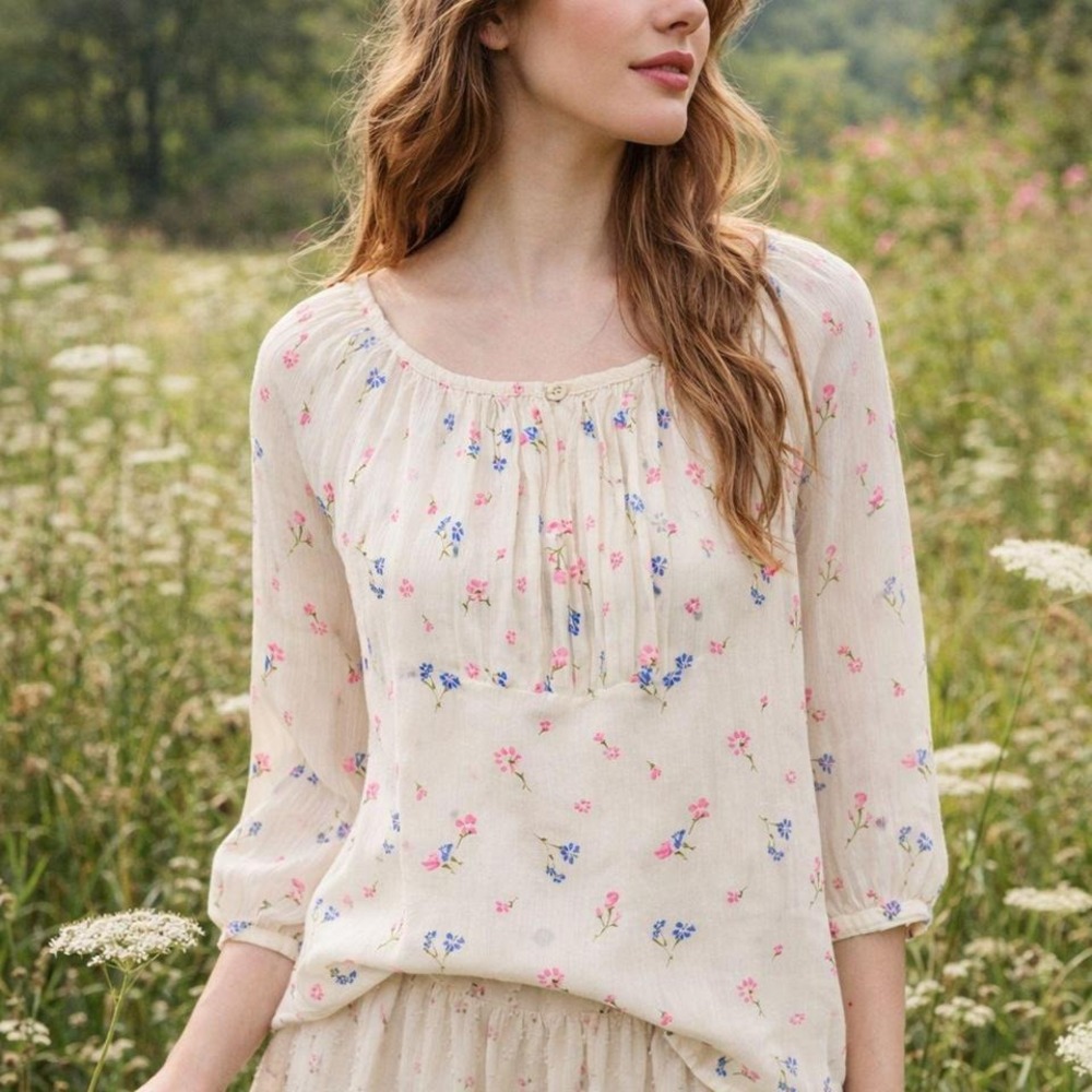 Abercrombie & Fitch Floral Sheer Blouse Small Cottagecore‎ Coquette Top